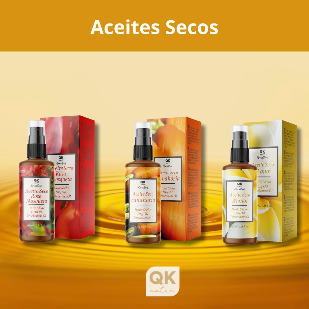 Qknatur - Aceite Seco Monoi. Hidratación Y Nutrición Para La Piel Y El Pelo. Con Una Rápida Absorción - 100 Ml. Aceite Para Masaje, Cara, Cuerpo, Cabello.