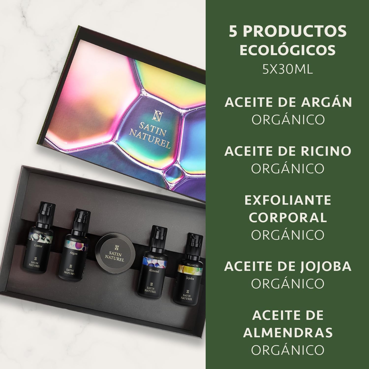 Satin Naturel Regalo Para Mujeres - Regalos Originales Para Mujer - Aceite De Argan - Aceite De Jojoba - Aceite De Almendras - Exfoliante Corporal 5X30Ml