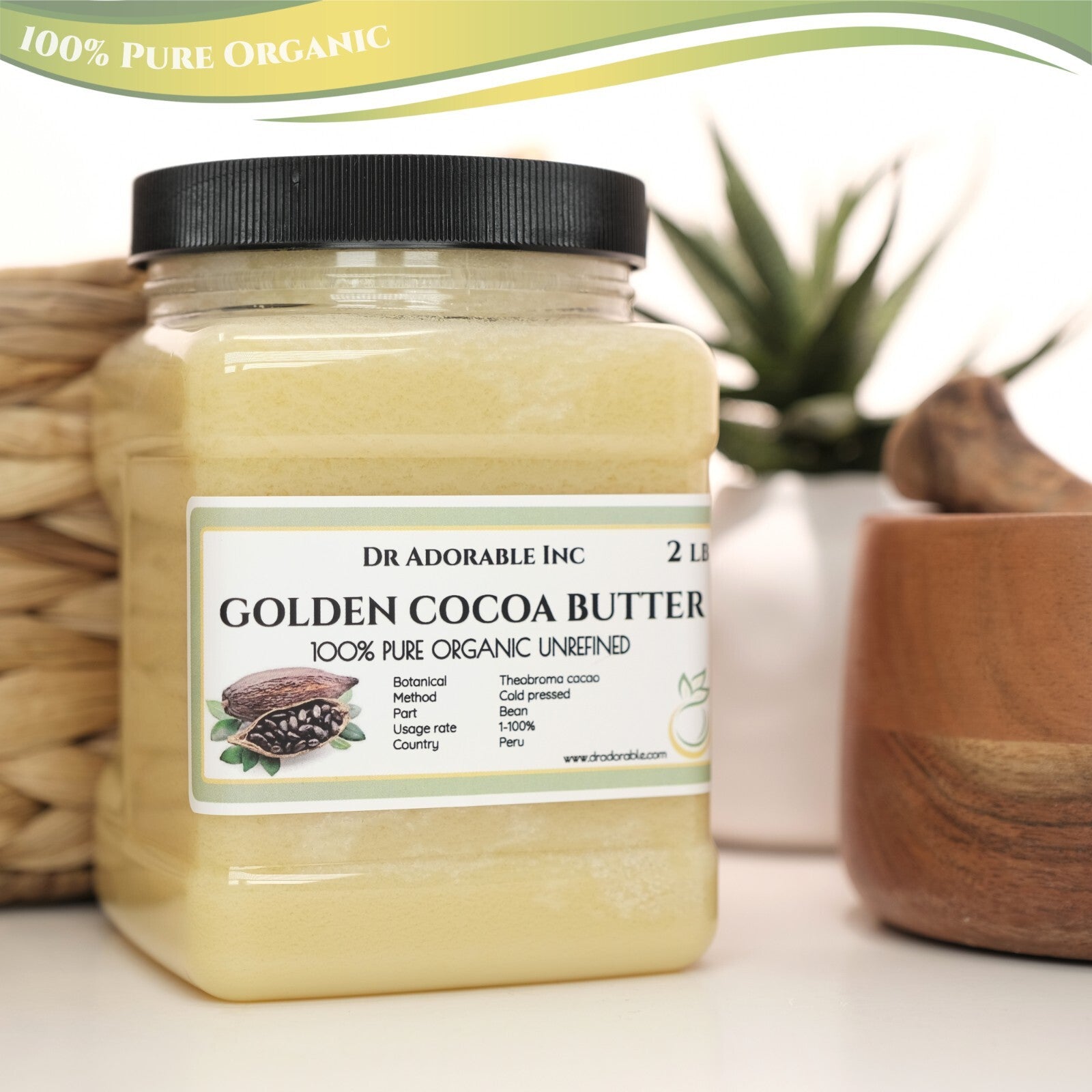 GOLDEN UNREFINED COCOA BUTTER FRESH ORGANIC PURE 2 OZ 4 OZ 8 OZ 1 LB-UP to 12LB