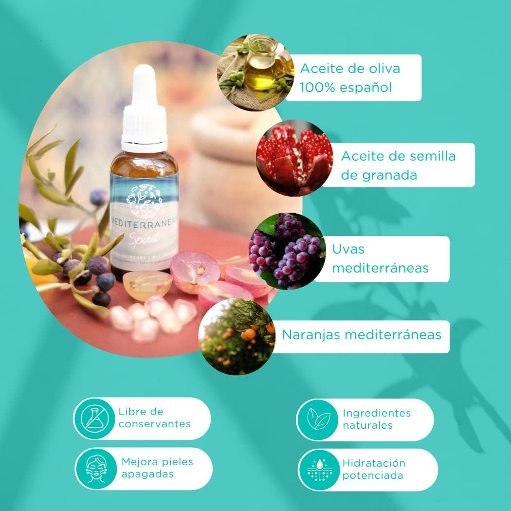 Serum Facial Vitamina C, E, Resveratrol Acido Salicílico Ferulico Unisex Antiarrugas Antimanchas Hidratante Antioxidante Ingredientes Mediterráneos Naturales, 30Ml Por Mediterranean Spirit