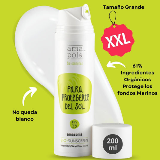 Protector Solar Ecológico Amapola Bio Cosmetics Crema Solar Corporal SPF 25 – Mineral, Biodegradable, Sin Fragancia, Para Piel Sensible, 100% Natural, 200Ml
